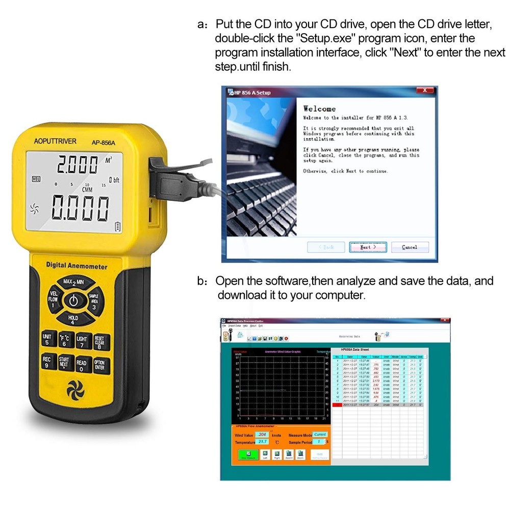 Pro HVAC Anemometer Handheld CFM Meter Wind Speed Meter with USB Data Export ...