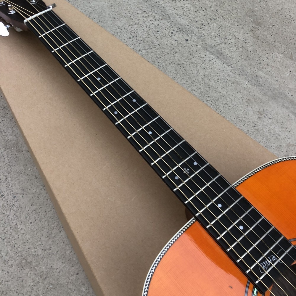40 Inch Solid Spruce OM Type Acoustic Guitar Fishbone Binding Ebony Fingerboard