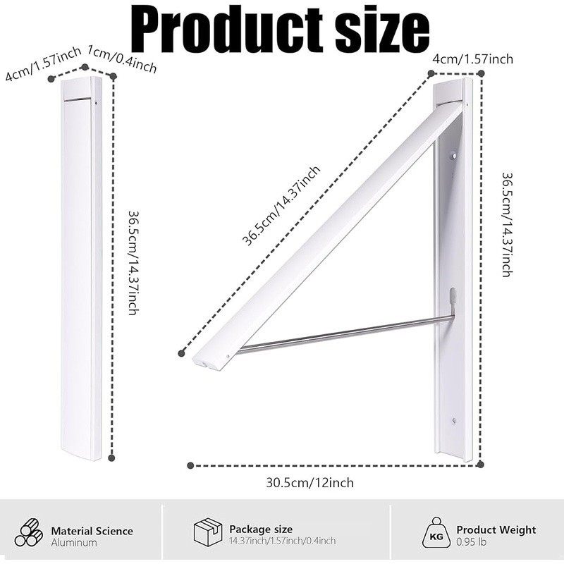 Retractable Clothes Rack Wall Mount Foldable Laundry Hanger Space Saving Storage