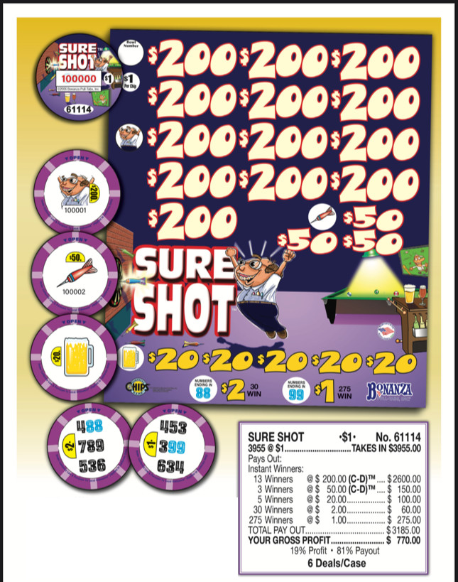 Pull Tab Tickets - Chip - Game - Sure Shot - 3,955 ct