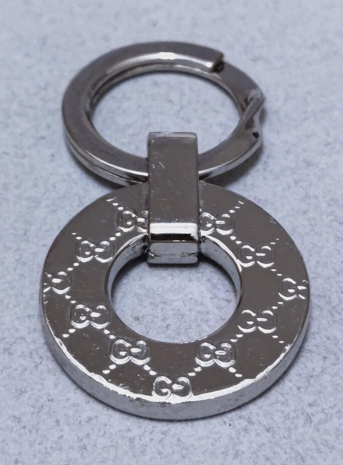 GUCCI Key Ring Silver GG Logo Pattern USED Auth Rare #9230