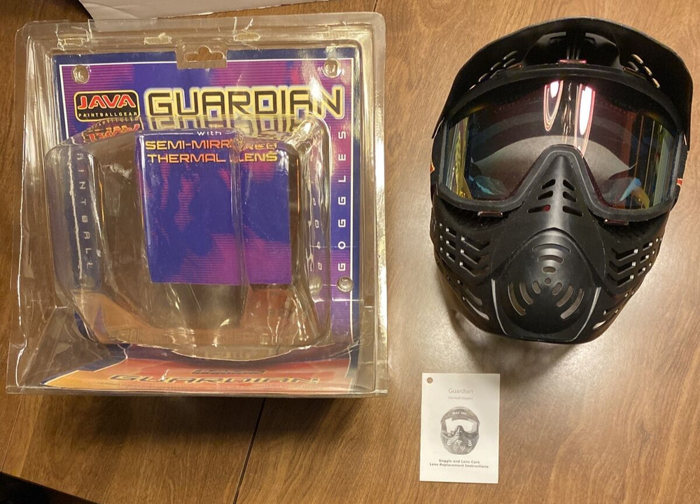 JAVA Paintball Mask Guardian Black Face Semi-Mirrored Thermal Lens Shield *READ*