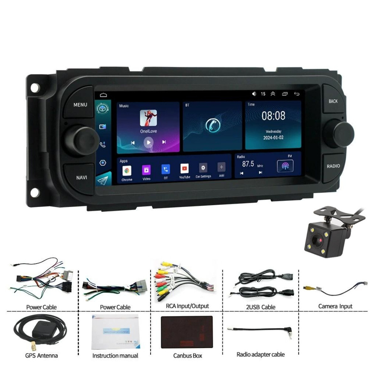 Touch Screen Car Radio Player BT SWC W/Cam Fit For Chrysler PT Cruiser 2000-2006