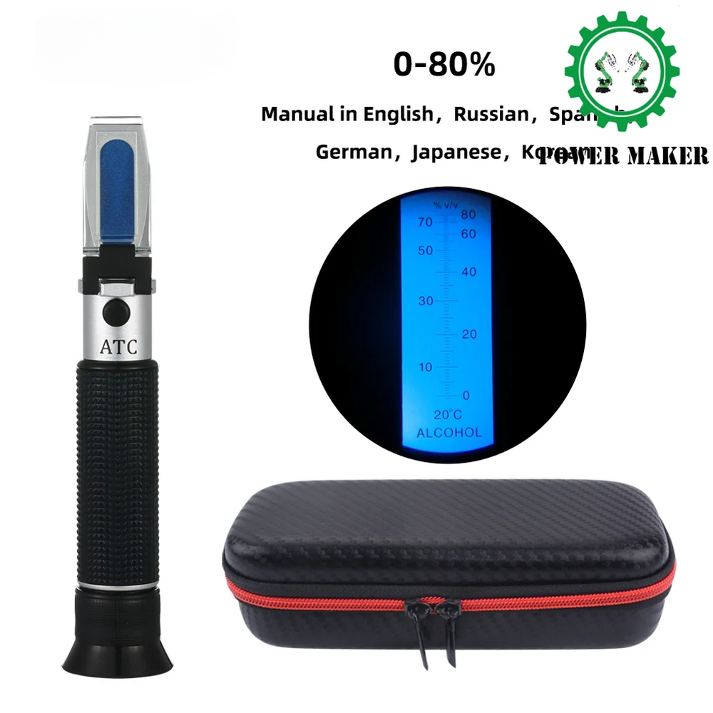 Alcohol Refractometer Design Alcohol Content Tester 0-80% V/V ATC Refractometer