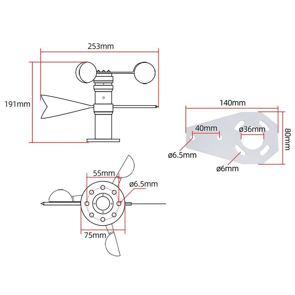 Wind Speed & Direction Integrated Sensor Weather Detector Wind Vane Transmitter