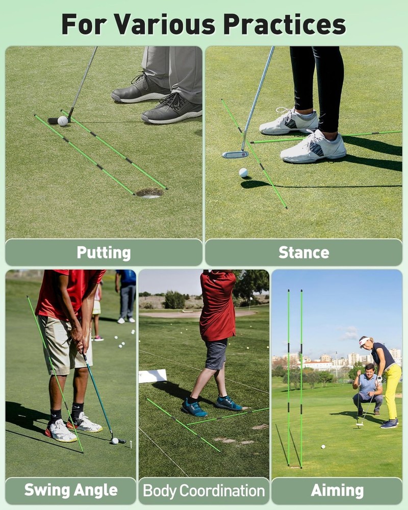GreenHaven 2 Pack Golf Alignment Sticks 48 Inch Collapsible Golf Alignment Pr...