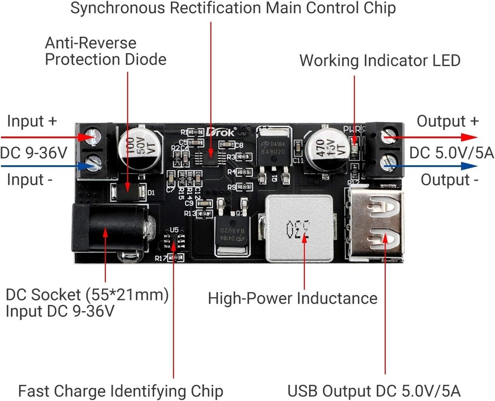 Synchronous Rectification Buck Converter 12V to 5V - High Efficiency Module