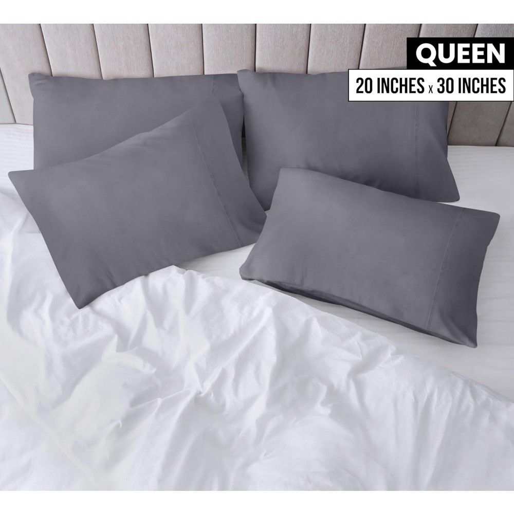 Queen Size Pillow Cases 4 Pack Envelope Closure Soft Brushed Microfiber Pillow