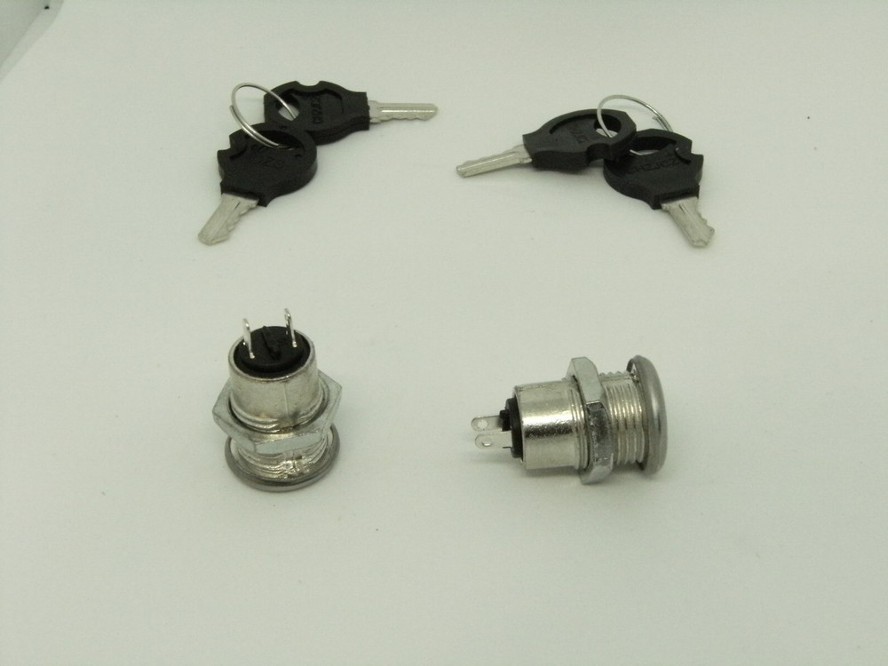 2x Pack 12mm Mini Lock Power Switch w Security Key On Off 3A 250V Button Set Kit