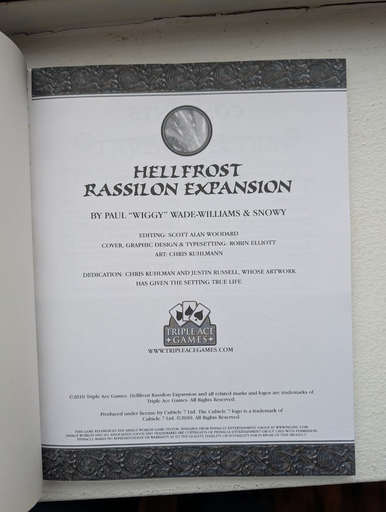 Hellfrost Players Guide + Rassilon Expansion Savage Worlds RPG Set