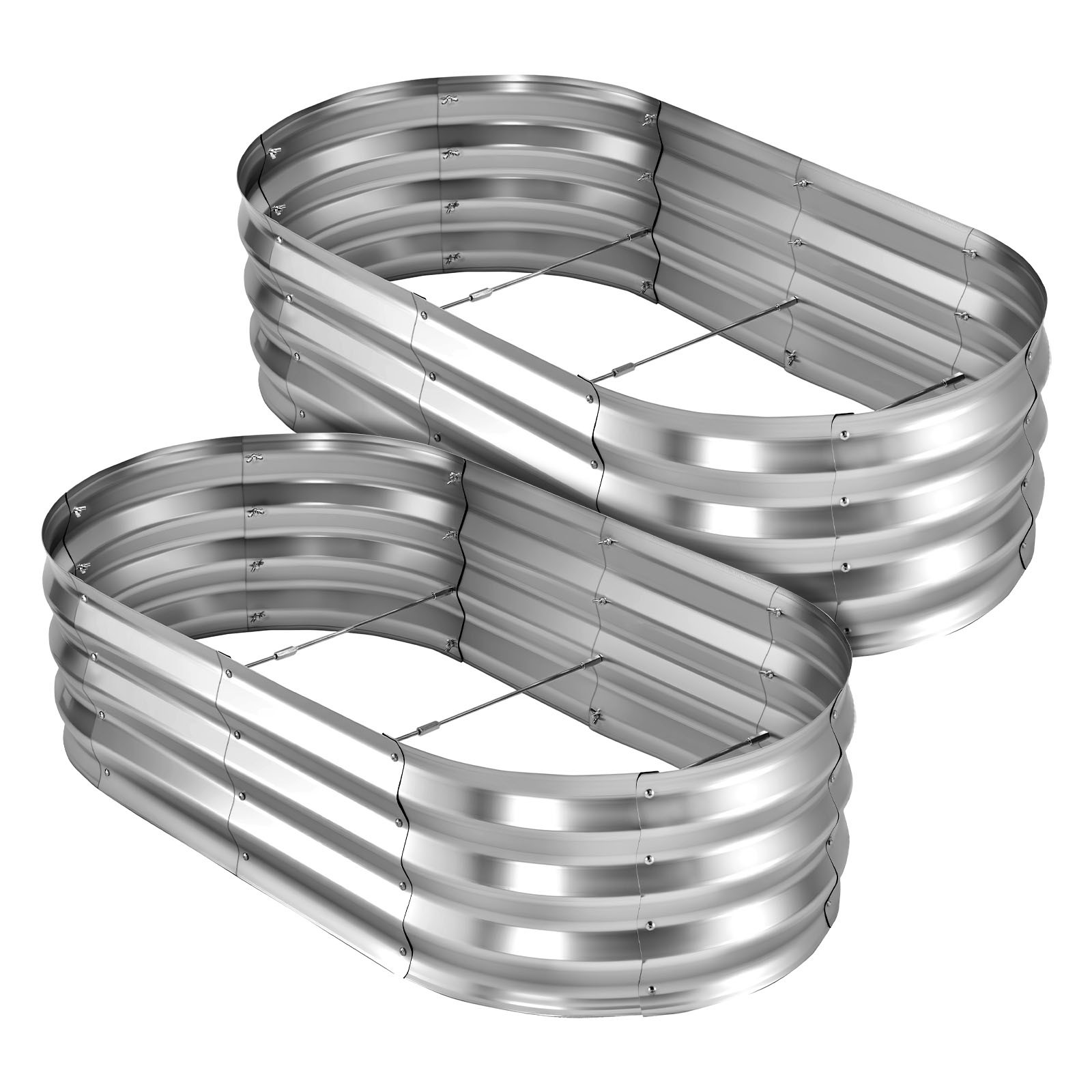 VEVOR 2 Pcs Galvanized Raised Garden Beds 4 x 2 x 1 ft Oval Planter Box Silver