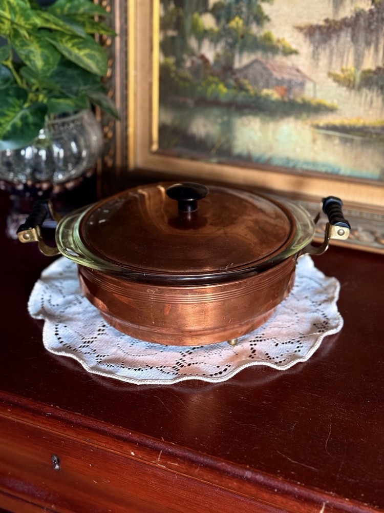 Vintage Coppercraft Guild Chafing Dish w/ Pyrex Insert MCM Server