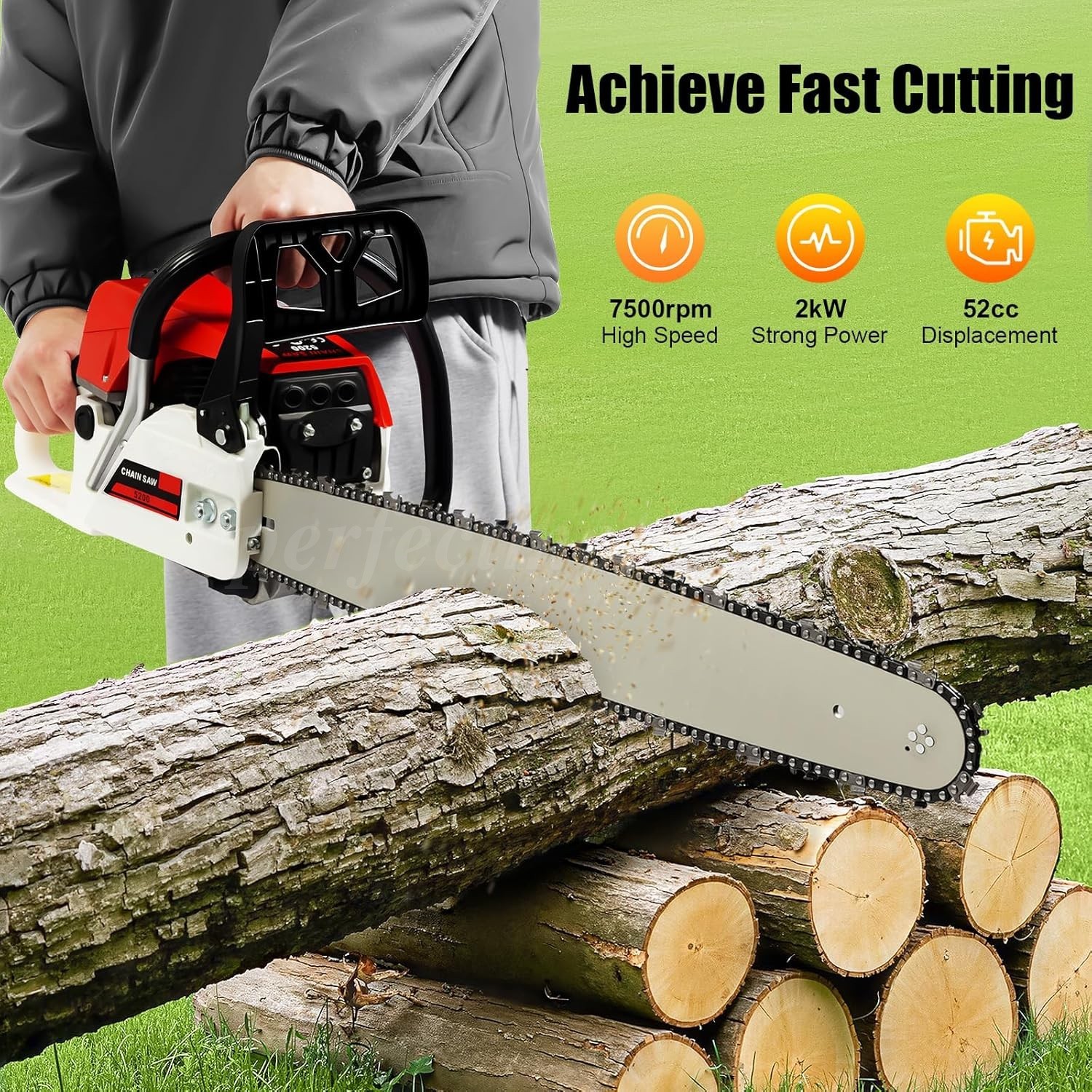 2-Stroke Gasoline Chainsaw 52 CC 20" Bar Power Engine Wood Cutting Gas Chain Saw