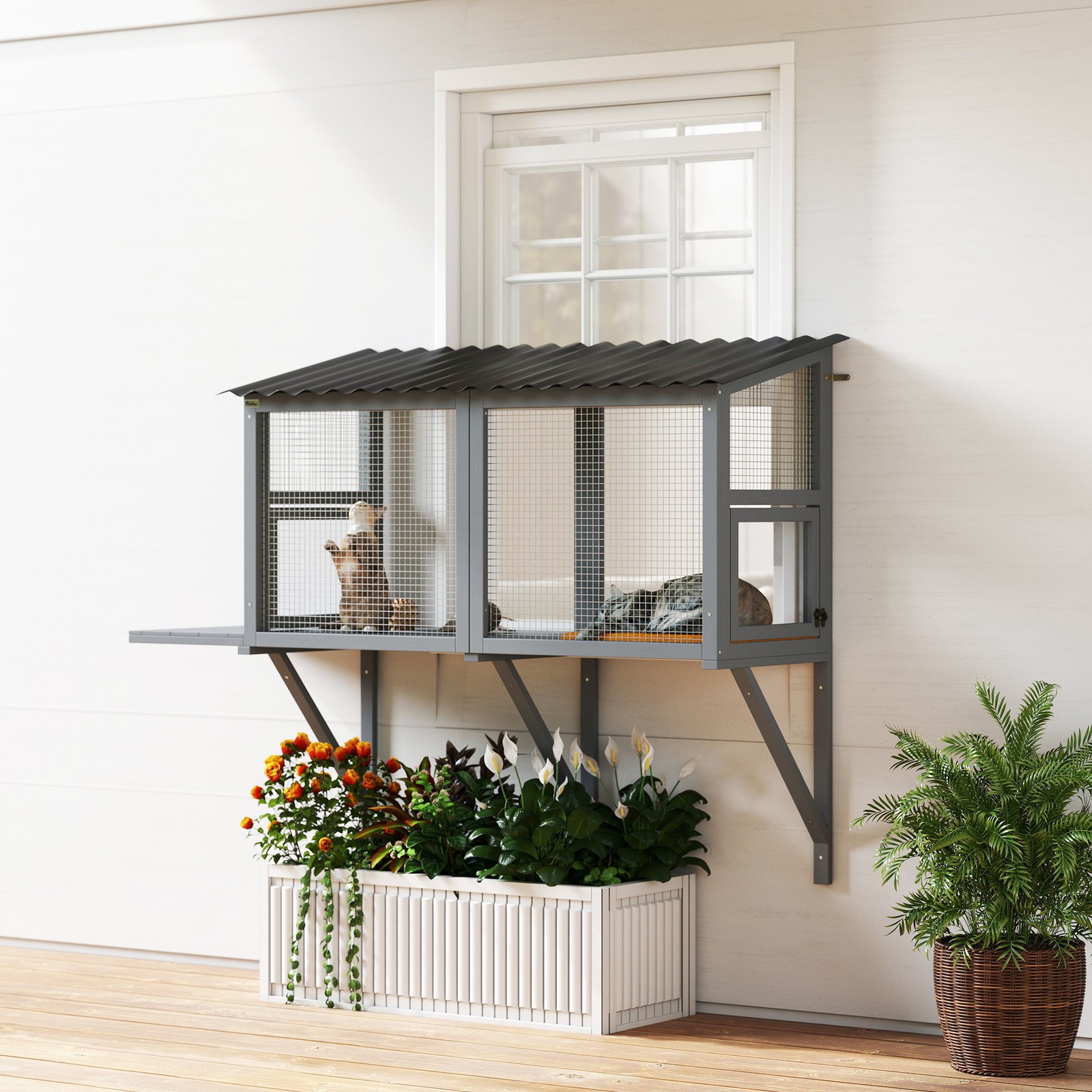 PawHut Outdoor Cat Catio, Cat Enclosure Window Perch with Jumping Platform