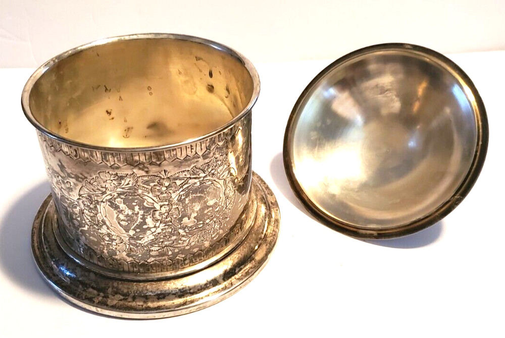 Vintage Silverplated Floral Etched Covered Biscuit Box Made in India Decorative
