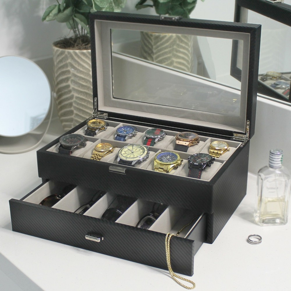 Personalized Watch and Sunglasses Box with Drawer