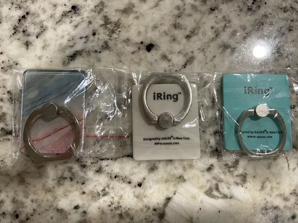 3 Pc Phone Ring Stand Grip Loop Hook  White, Green, & Pink Marble