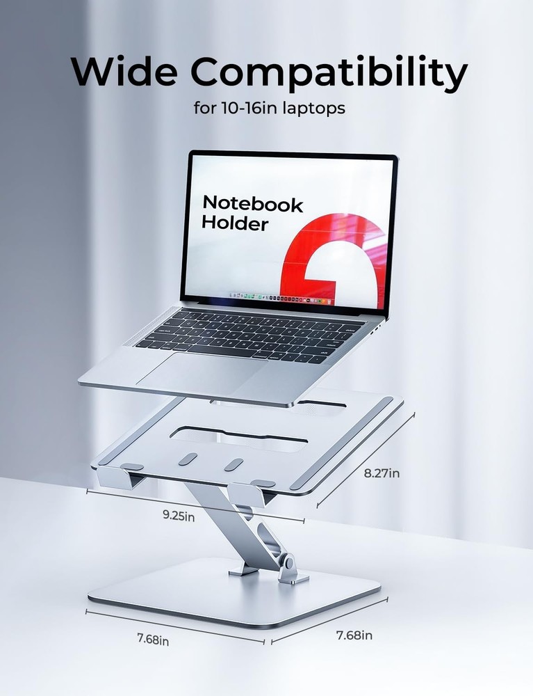 Niweya Adjustable Ergonomic Laptop Stand for Desk, Foldable Computer Silver