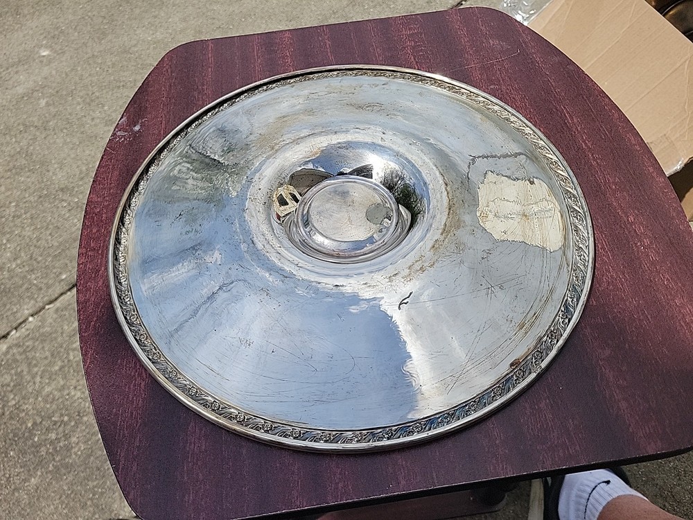 Vintage Silverplate Fruit Cheese Chip Dip Serving 12" Tray