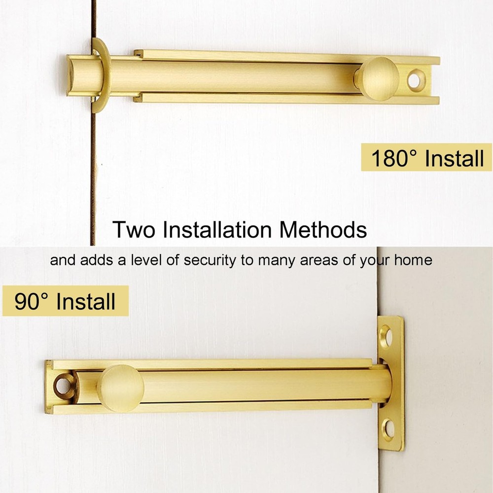 Solid Brass Surface Bolt, Heavy Duty Concealed Slide Surface Door Bolt with S...