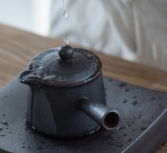 Black Ceramic Teapot with 2 Cups Travel Tea Set