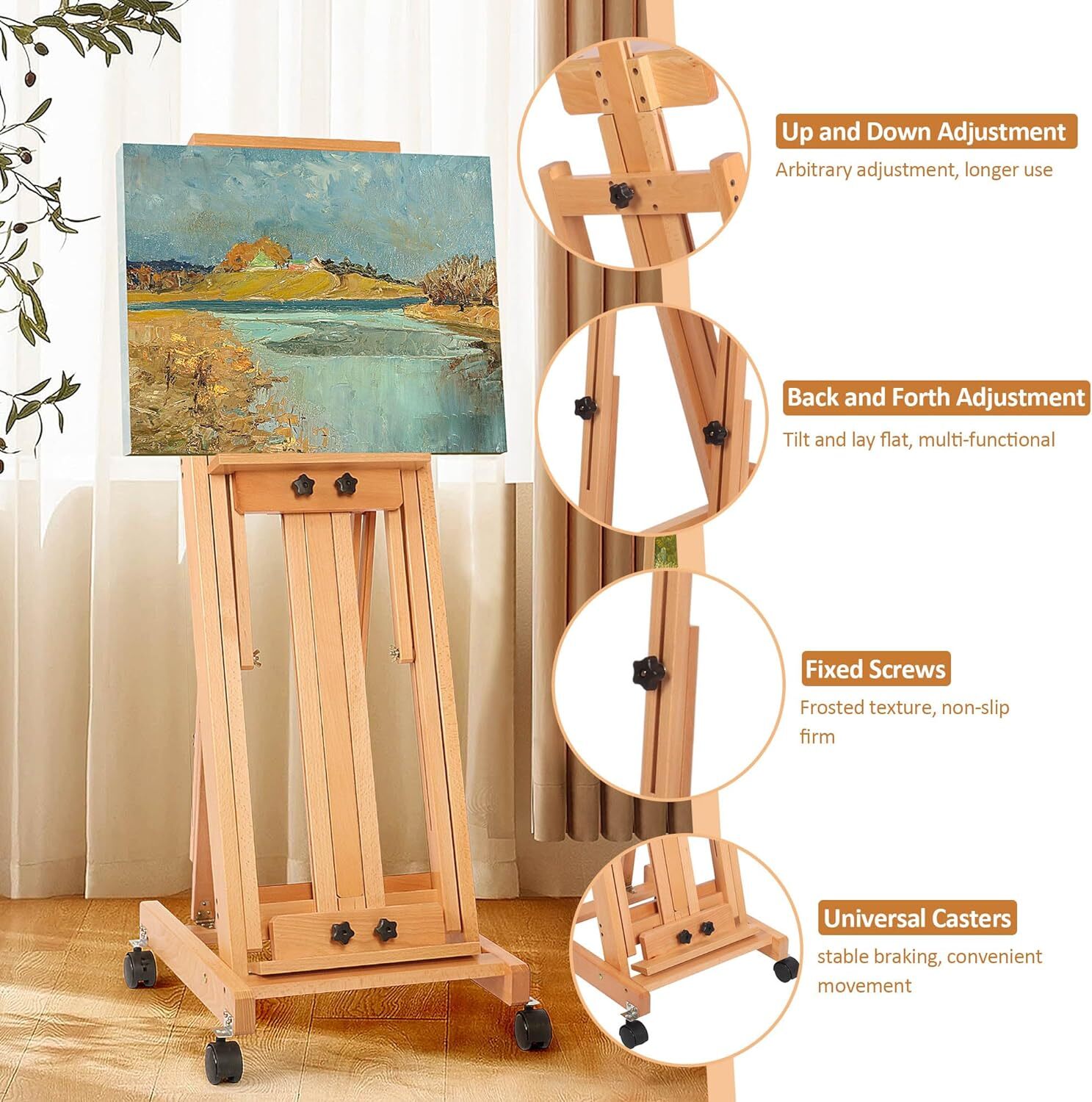 87 Inch Wood Studio Artist Easel Beech Wood Painting Art Easel Standing H-Frame