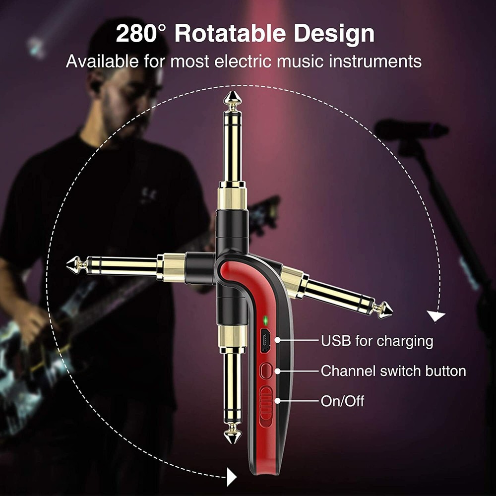 LEKATO 2.4G Audio Wireless Transmitter Receiver Guitar System 6 Channels