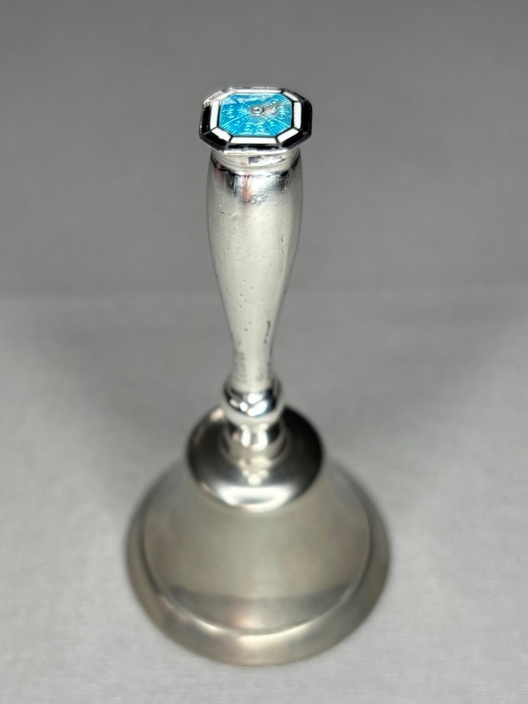 Antique Guilloche Enamel Webster Sterling Silver Handle Table Bell