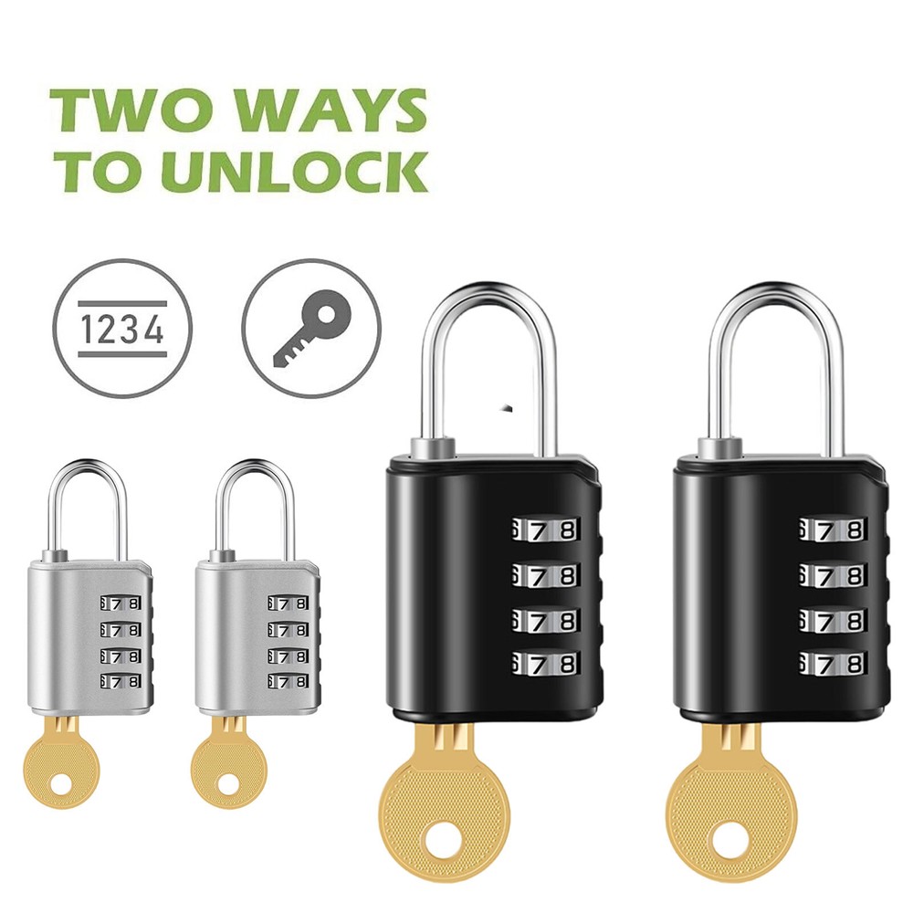 2 Pack 4 Digit Combination Padlock with Keys for School Gym Locker Waterproof