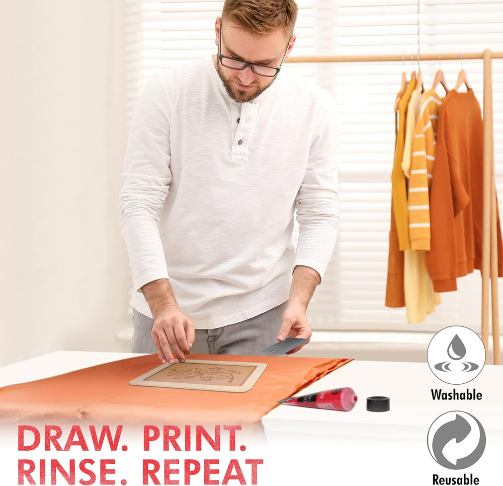 Marabu Screen Printing Kit Set - Screen Print Kit with Reusable Wooden Frame, 1