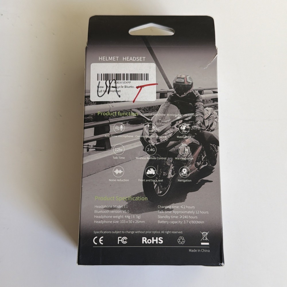 Motorcycle Headset E1 Helmet Intercom Headset with CVC Noise Cancellation Stereo
