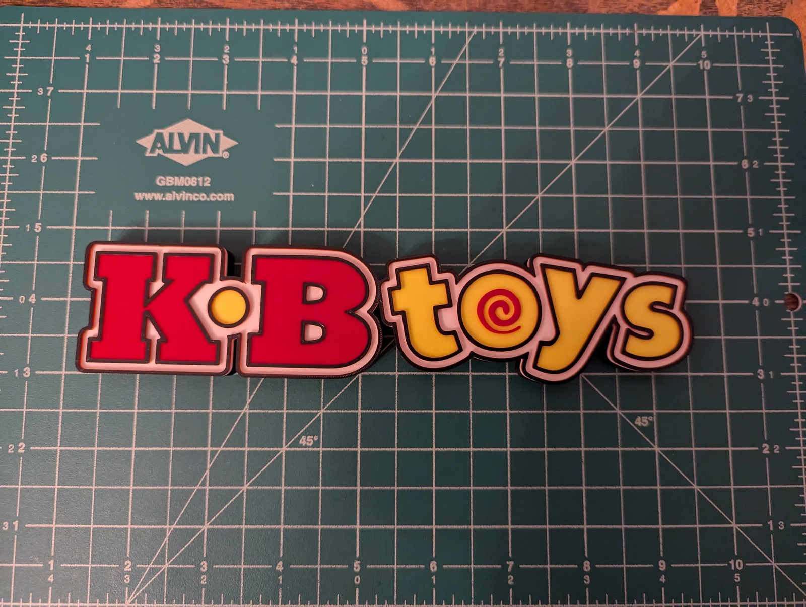 KB Toys logo sign 3D printed display shelf wall art