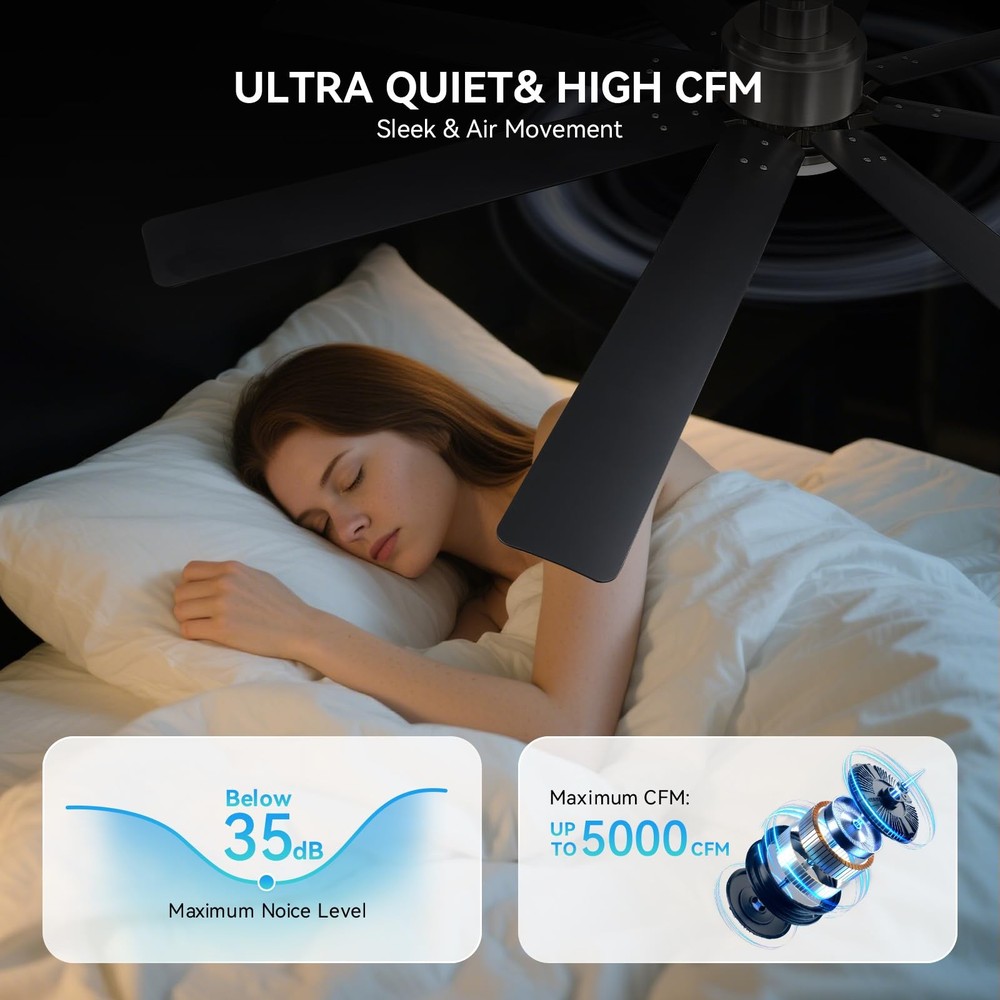 Sofucor 66 Inch Ceiling Fans with Lights, Smart 66 Inch, Black+Silver