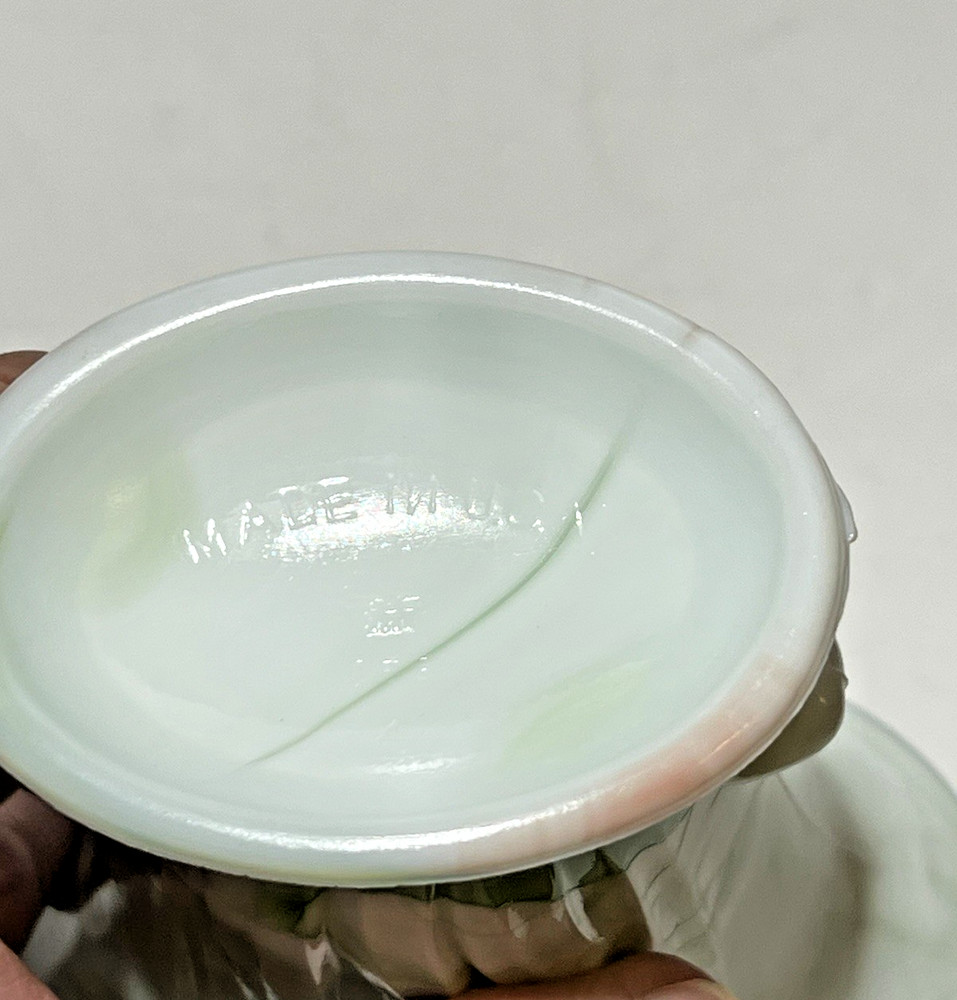 Akro Agate Slag Glass Planter Vase Lily Pattern