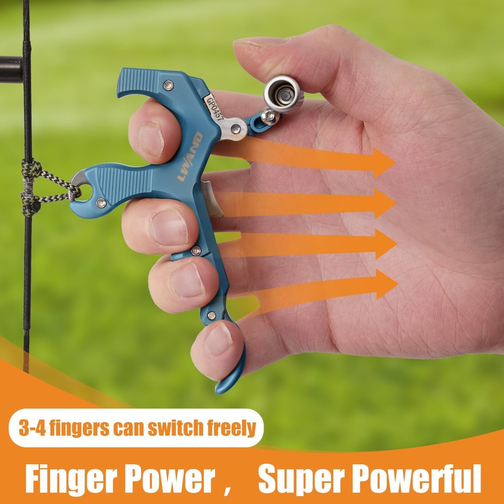 Archery Compound Bow Release Aids Trigger 3-4 Finger Adjustable Wristband Thu...