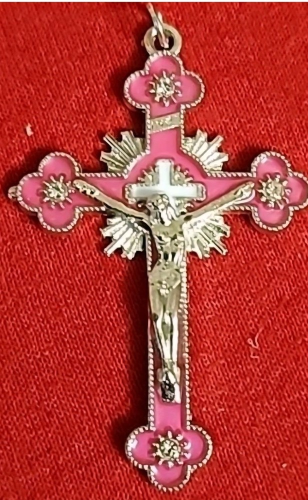 CHRISTIAN CATHOLIC 2"  6 CROSS  Pink Enamel  Silver COLOR NEW FreeShipping