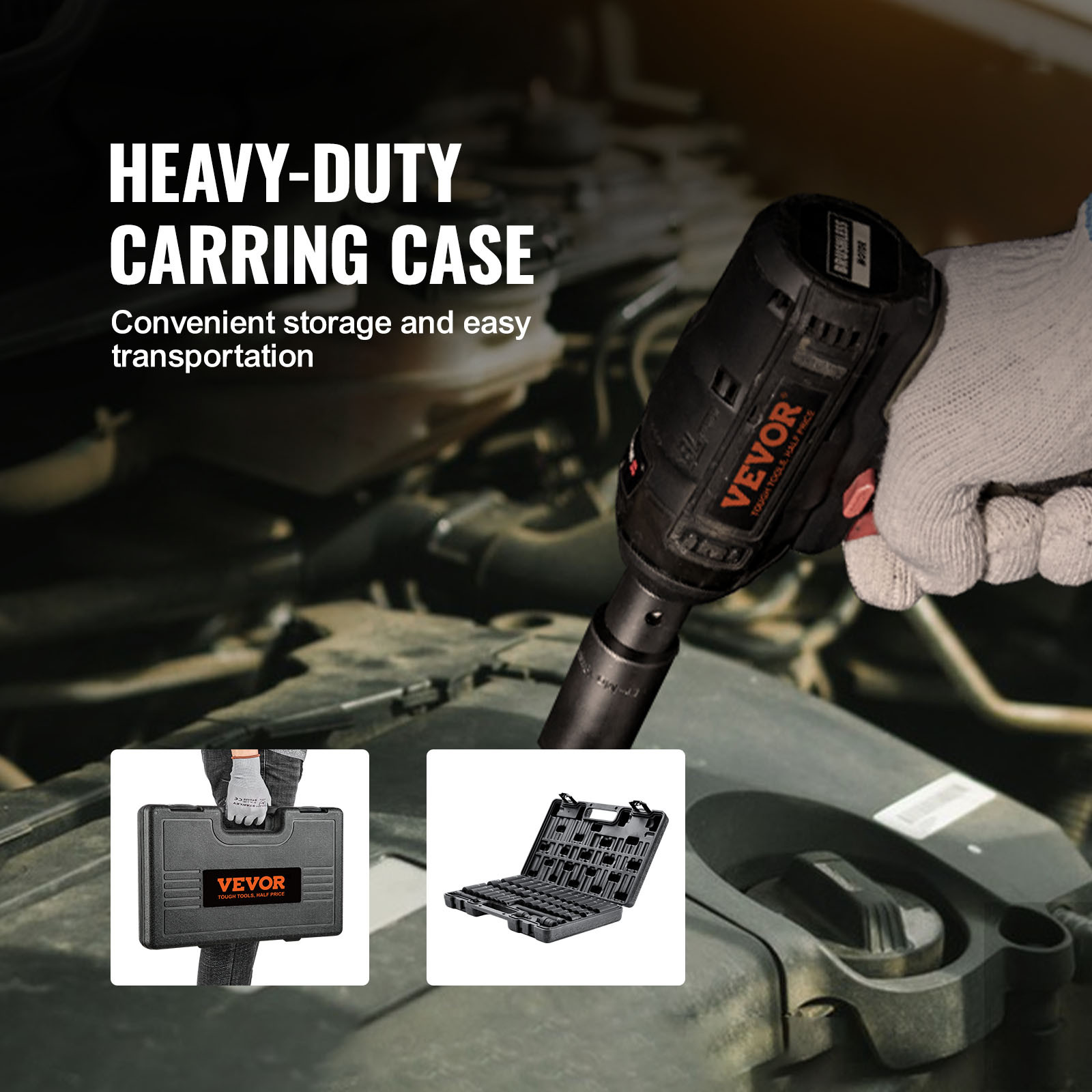 VEVOR Impact Sockets Set 48pcs 6-Point 3/8in Drive Bit Ratchet Tool Kit Case