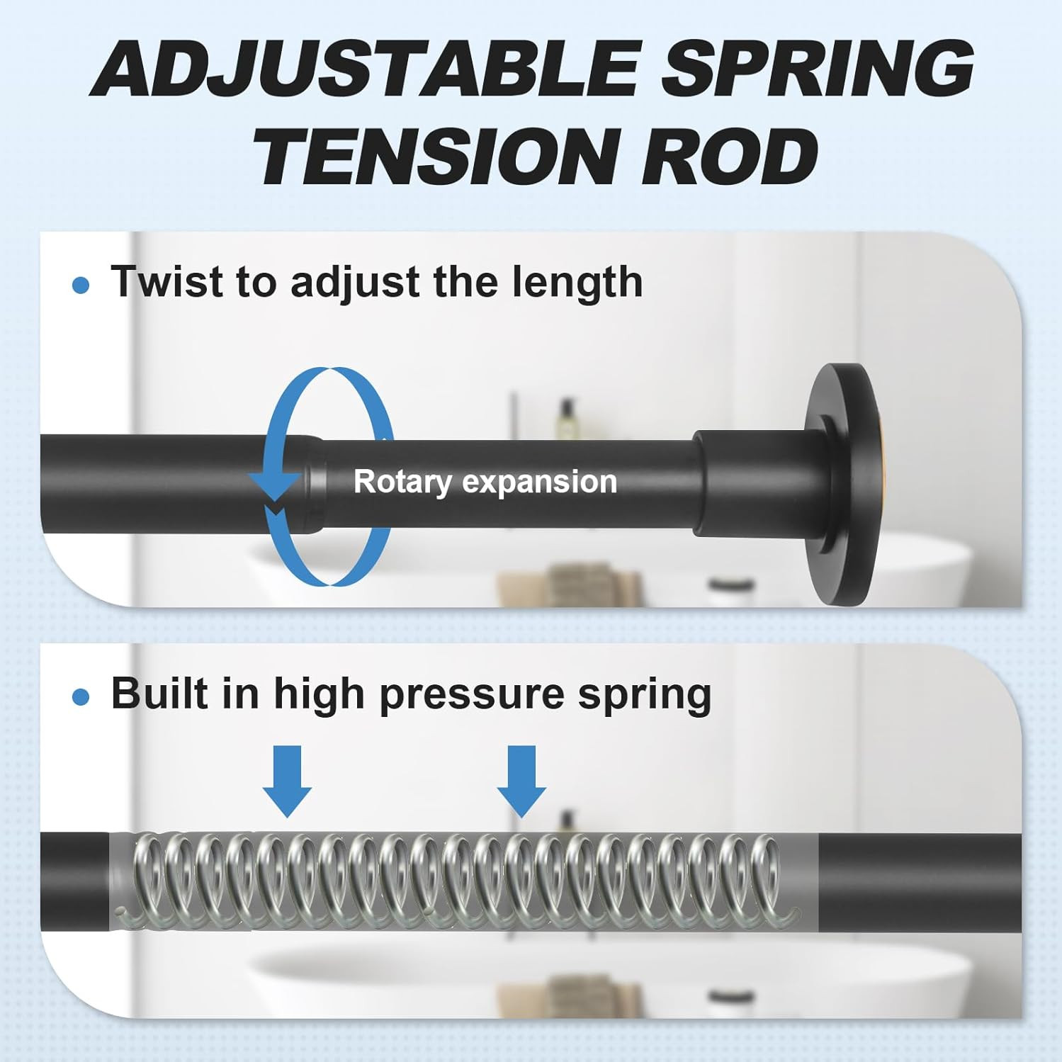 31-80 Inch Tension Shower Curtain Rod Stainless Steel Adjustable Black