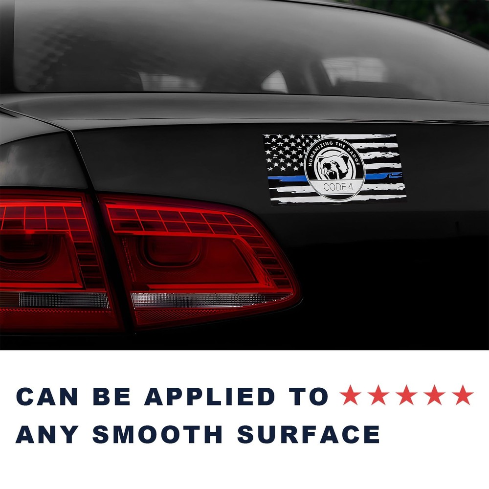 BWBWND 4 PCS Thin Blue Line Sticker Code 4, Reflective White & Black &