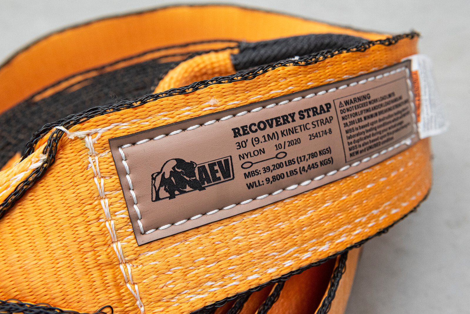 AEV Full-Size Kinetic Recovery Strap 4" x 30' MBS: 39,200 LBA