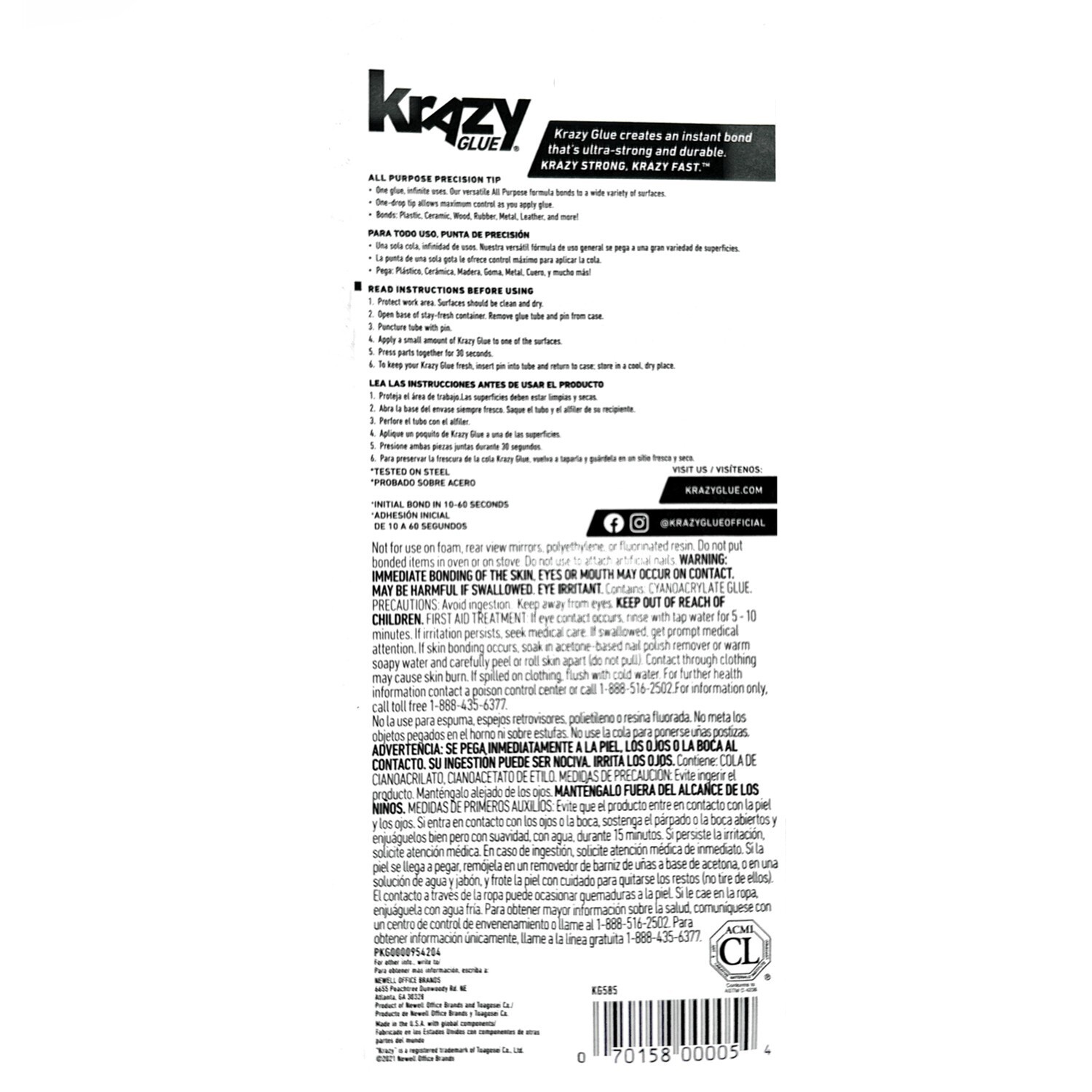 2-20 Pcs of Krazy Glue All Purpose, Crazy Glue, Super Glue, .07oz (2g) Each Tube