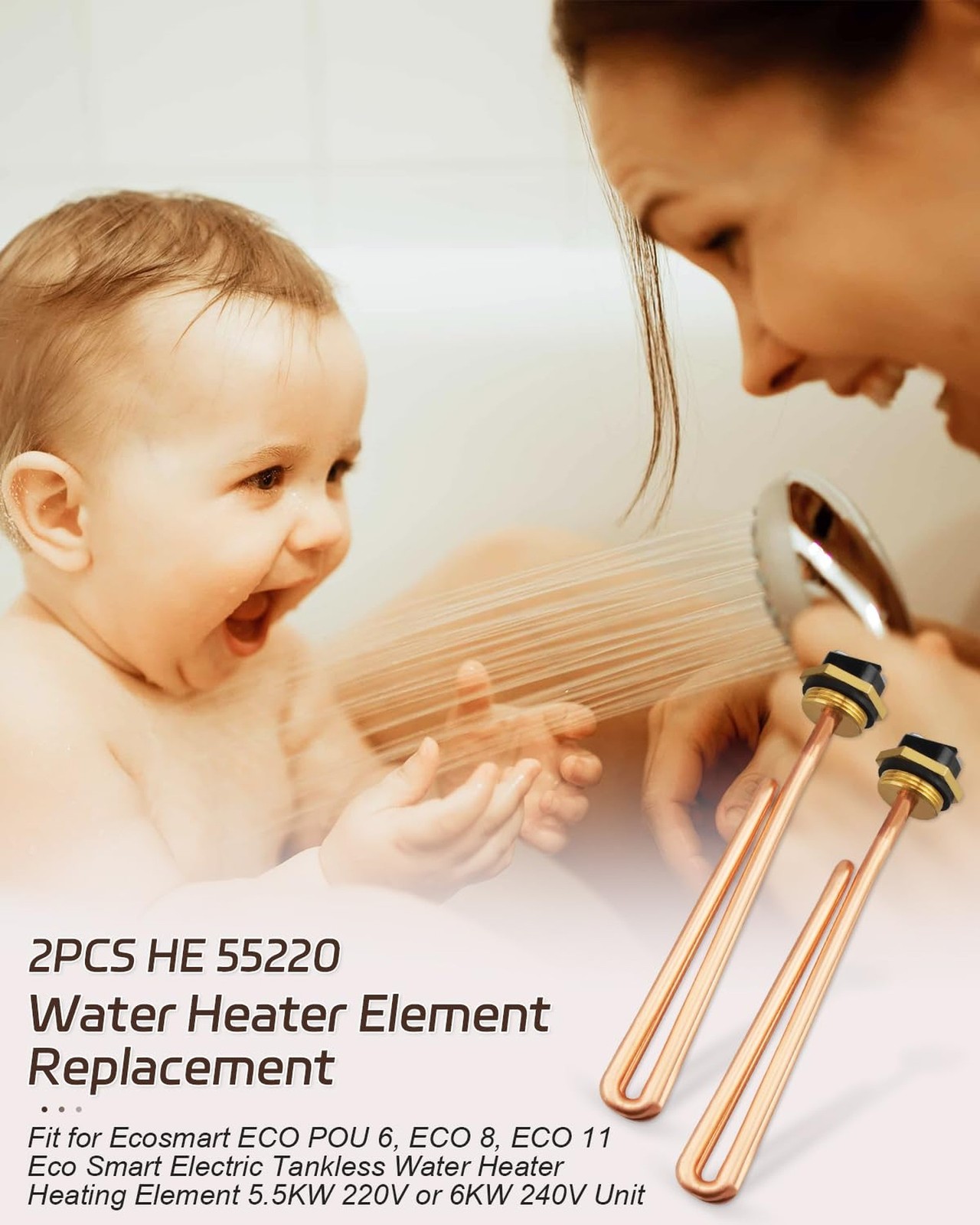 HE 55220 Water Heater Element, Fit for Eco Smart ECO POU 6 ECO 8 ECO 11 Tankl...