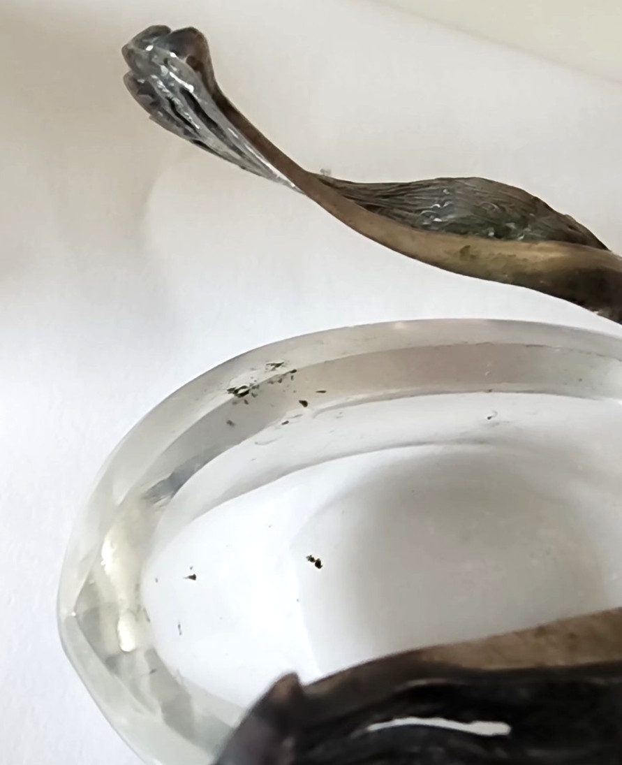 PAIR of .800 SILVER & CRYSTAL SWAN SALT CELLARS with .800 SILVER SPOONS STERLING