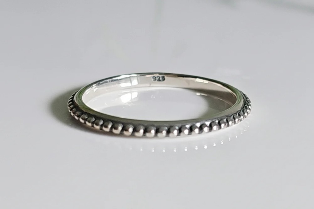 Sterling Silver Bali Beaded Thin Band Ring