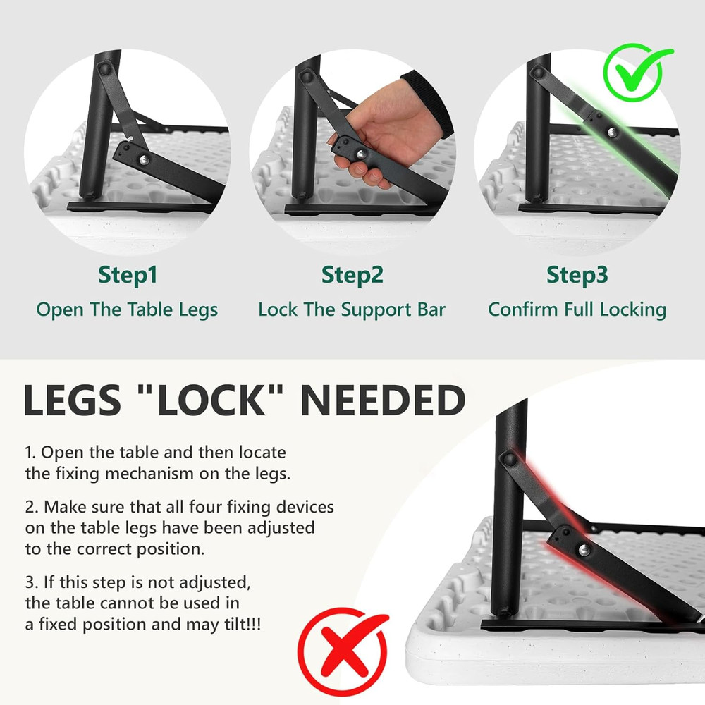 Folding Table 4ft - Heavy Duty Fold-in-Half Plastic Table with Adjustable Height