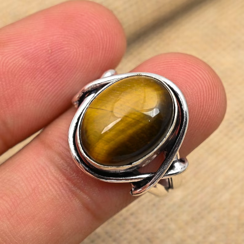 Tiger's Eye Solid 925 Sterling Silver Beautiful Statement Ring, All Size M1226