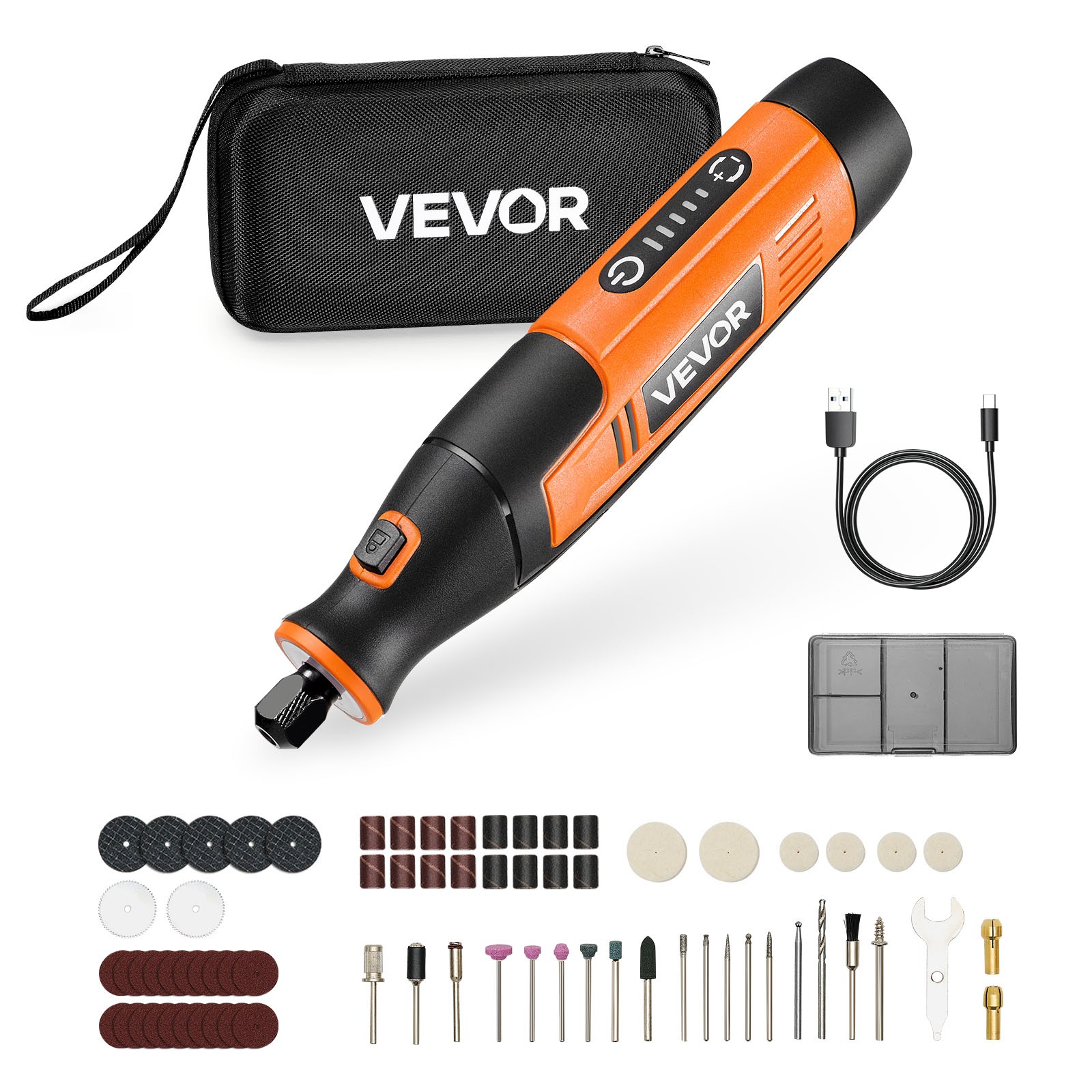 VEVOR 73-Piece Cordless Rotary Tool Kit DC4V 5 Adjustable Speeds 7000-20000 RPM