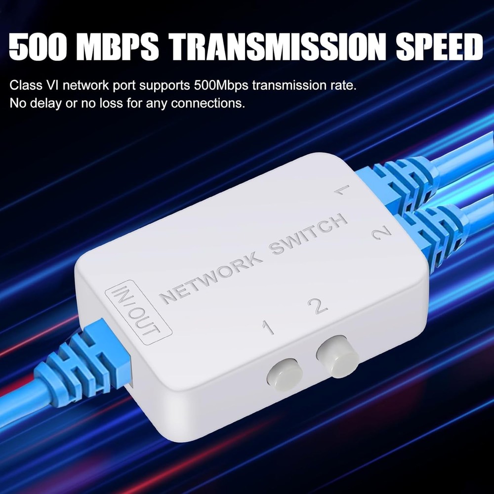2 Ports Network Switch Splitter Selector RJ45 2x1 White