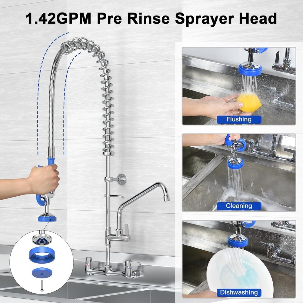 Wall Mount Kitchen Faucet Pre Rinse Sprayer
