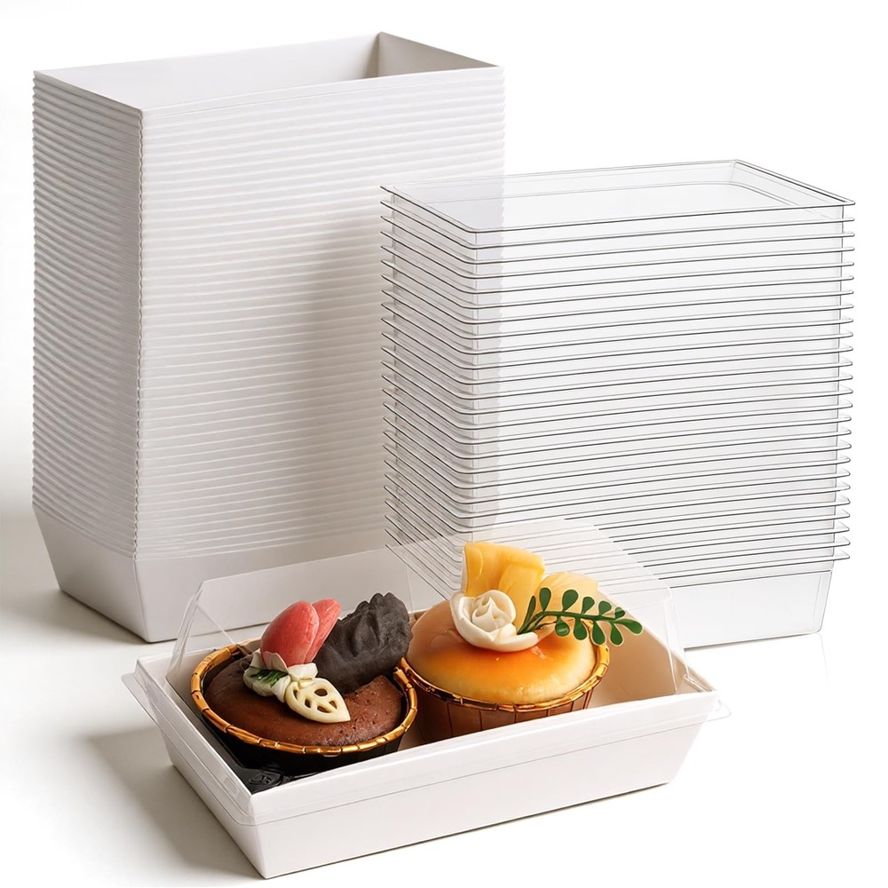 100 PCS Charcuterie Boxes Clear Lids White Bakery Cookie Pastry Container